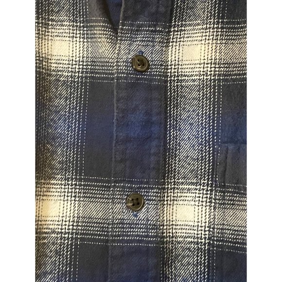Mens Medium Blue White Plaid Flannel Long Sleeve Shirt Checked - Picture 4 of 9